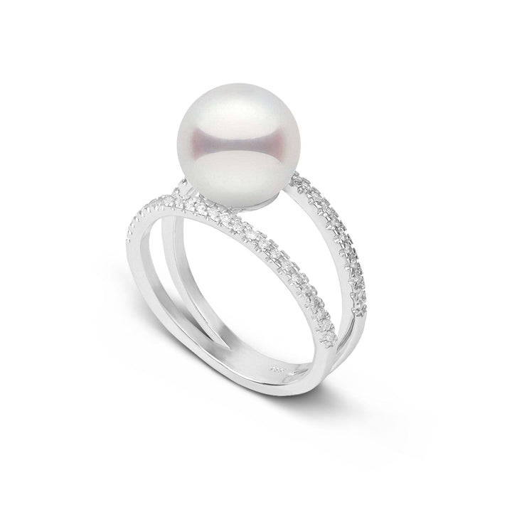 Bridge Collection 8.5-9.0 mm Akoya Pearl and Diamond Ring White Gold side angle