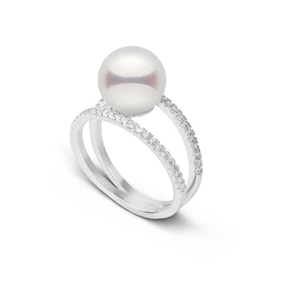 Bridge Collection 8.5-9.0 mm Akoya Pearl and Diamond Ring White Gold side angle