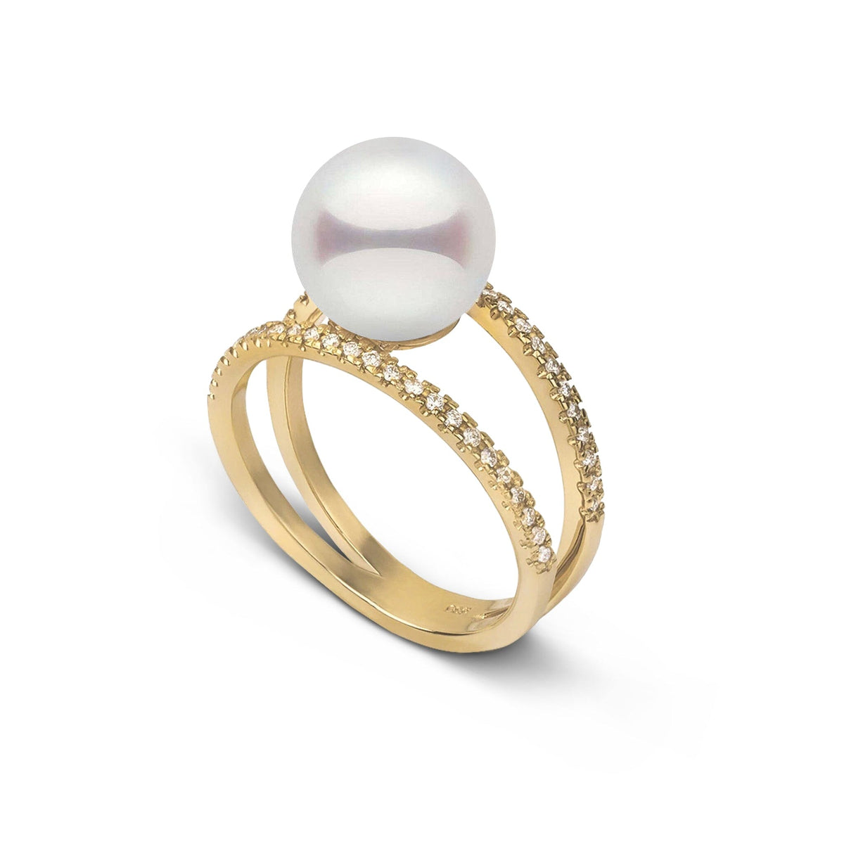 Bridge Collection 8.5-9.0 mm Akoya Pearl and Diamond Ring Yellow Gold side angle