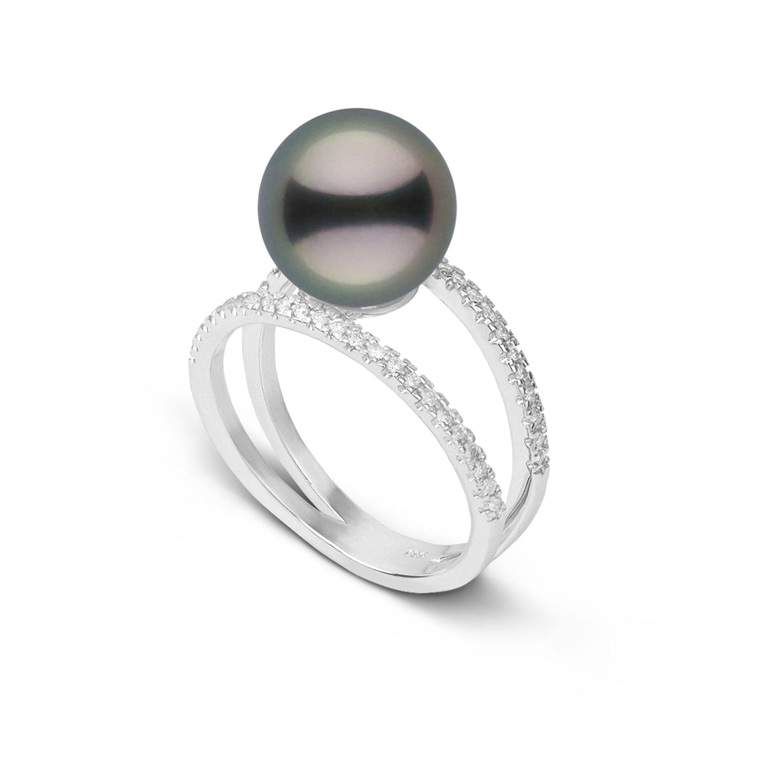 Bridge Collection 10.0-11.0 mm Tahitian Pearl and Diamond Ring White Gold side angle