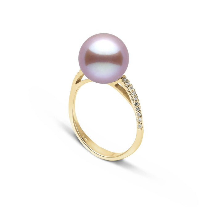 Pirouette Collection 10.0-11.0 mm Lavender Freshadama Pearl and Diamond Ring Yellow Gold side angle