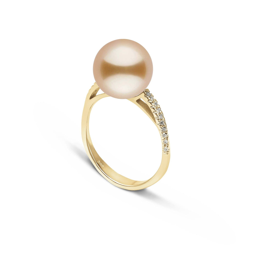 Pirouette Collection 10.0-11.0 mm Golden South Sea Pearl and Diamond Ring Yellow Gold side angle