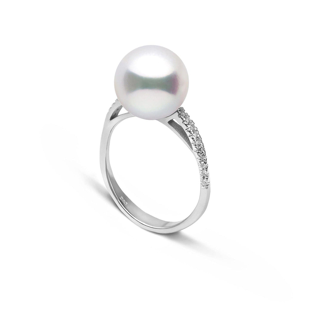 Pirouette Collection 10.0-11.0 mm White South Sea Pearl and Diamond Ring White Gold side angle