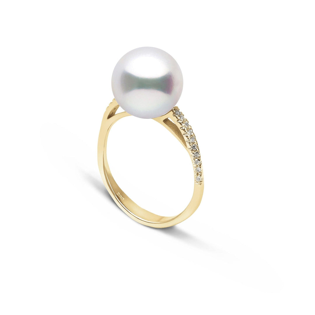 Pirouette Collection 10.0-11.0 mm White South Sea Pearl and Diamond Ring Yellow Gold side angle