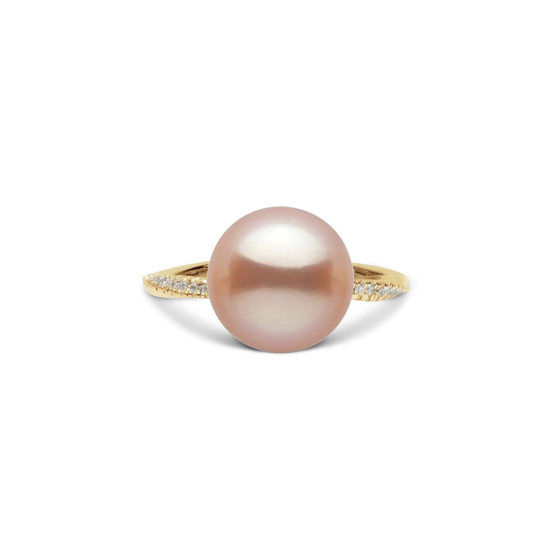 Pirouette Collection 10.0-11.0 mm Pink to Peach Freshadama Pearl and Diamond Ring Yellow Gold front