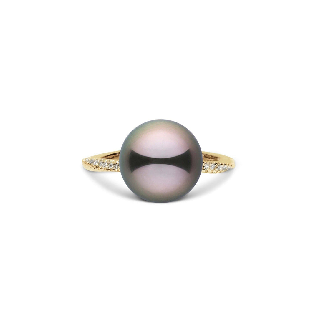 Pirouette Collection 10.0-11.0 mm Tahitian Pearl and Diamond Ring Yellow Gold front