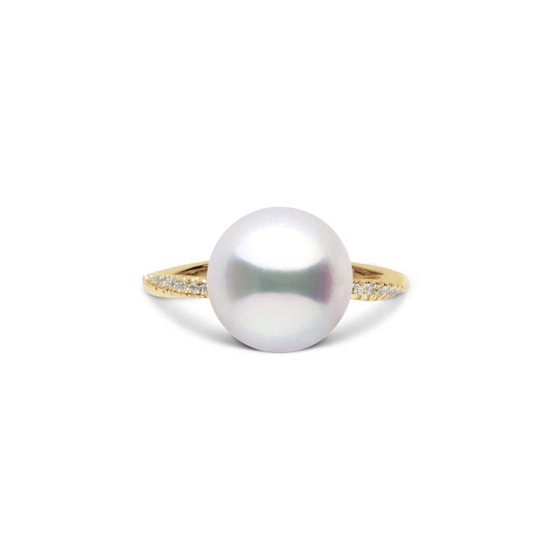 Pirouette Collection 10.0-11.0 mm White South Sea Pearl and Diamond Ring Yellow Gold front