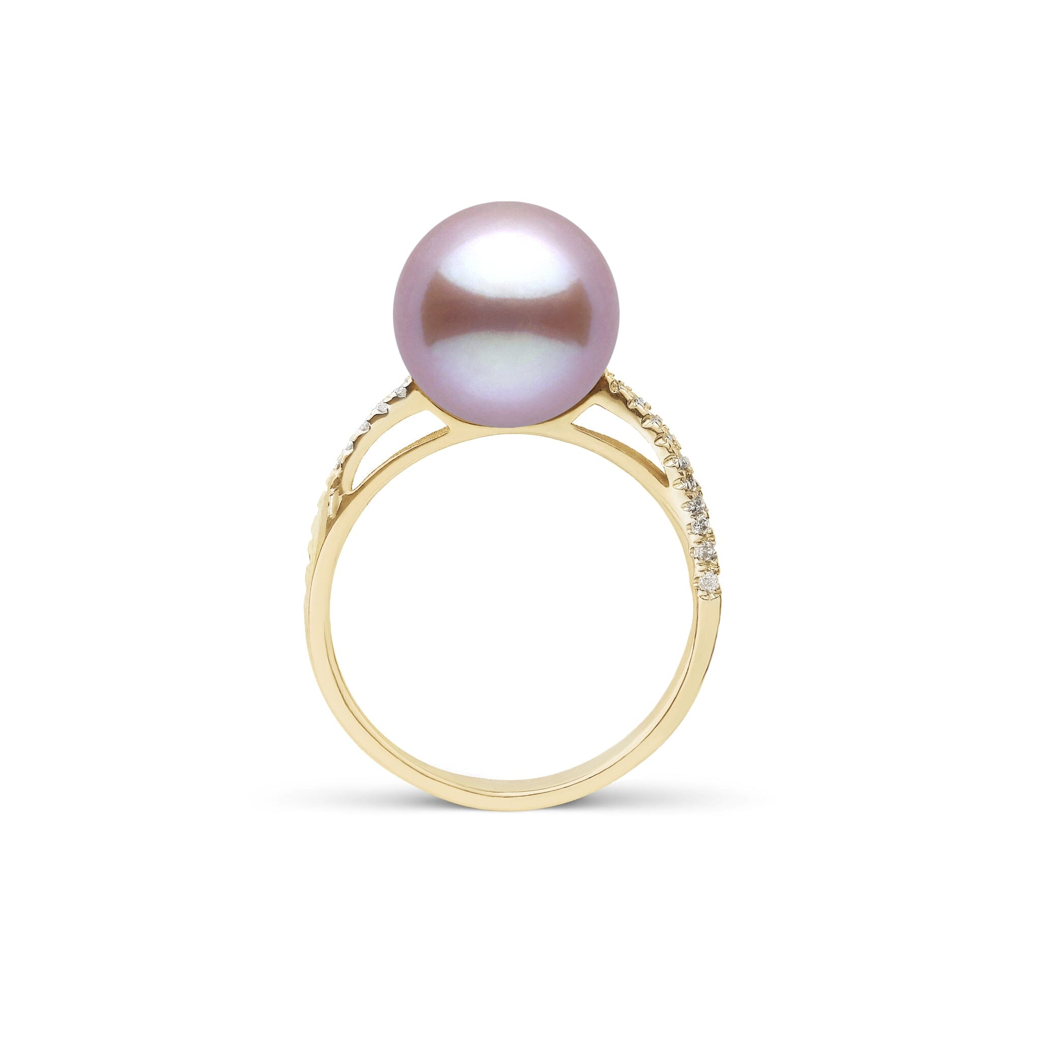 Pirouette Collection 10.0-11.0 mm Lavender Freshadama Pearl and Diamond Ring Yellow Gold side