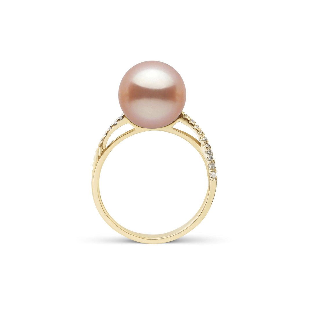 Pirouette Collection 10.0-11.0 mm Pink to Peach Freshadama Pearl and Diamond Ring Yellow Gold side