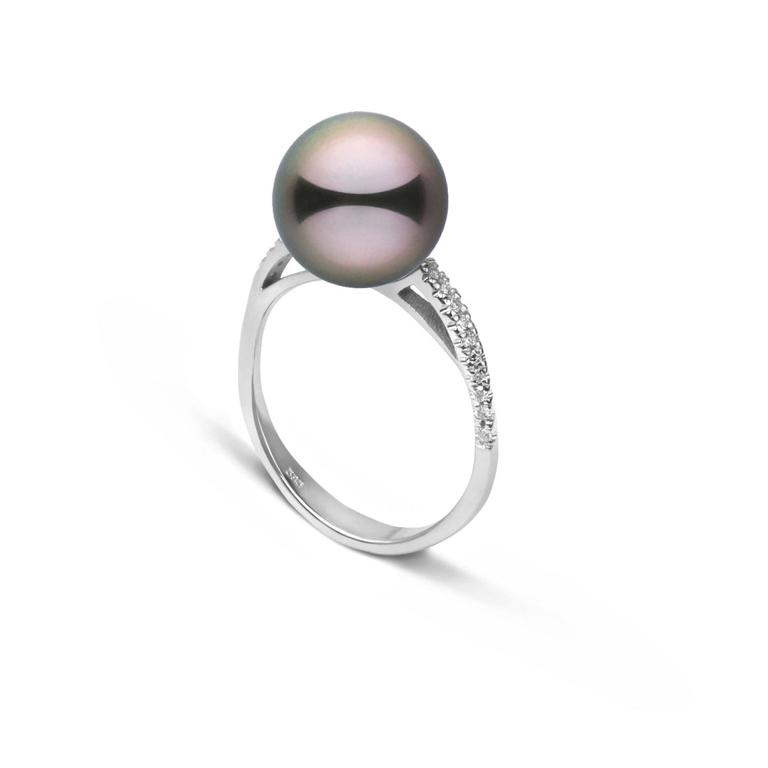 Pirouette Collection 10.0-11.0 mm Tahitian Pearl and Diamond Ring White Gold side angle
