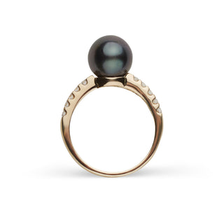Decade Collection 9.0-10.0 mm Tahitian Pearl and Diamond Ring featuring a lustrous black tahitian pearl set on a polished gold band accented with small diamonds.