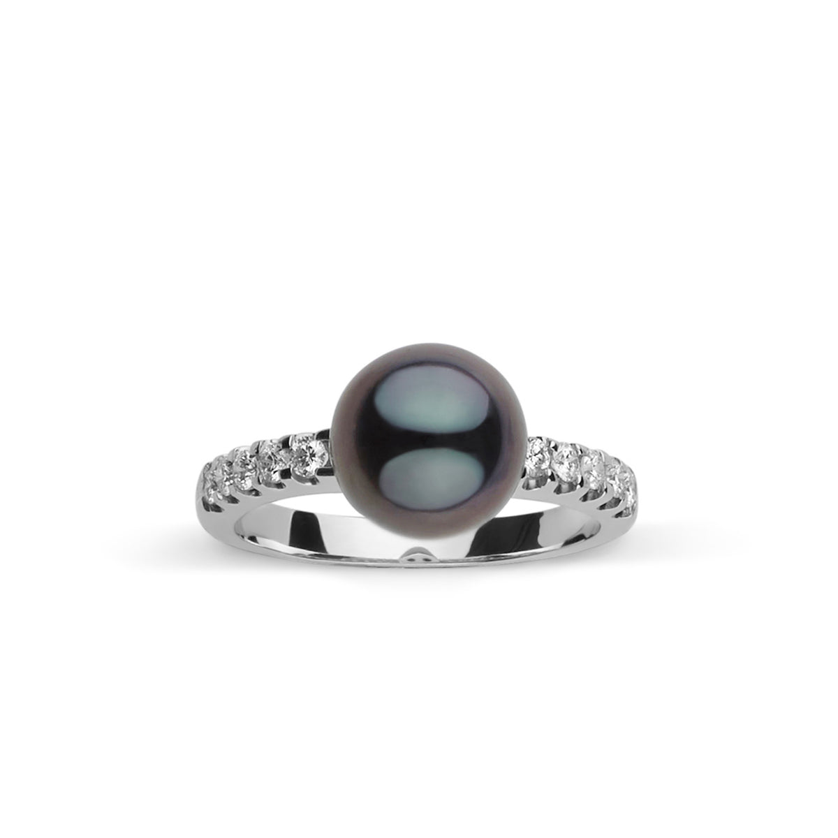 Decade Collection 9.0-10.0 mm Tahitian Pearl and Diamond Ring featuring a lustrous dark Tahitian pearl accented by sparkling diamonds on a polished white gold band.