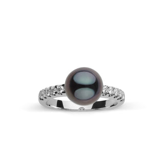 Decade Collection 9.0-10.0 mm Tahitian Pearl and Diamond Ring featuring a lustrous dark Tahitian pearl accented by sparkling diamonds on a polished white gold band.