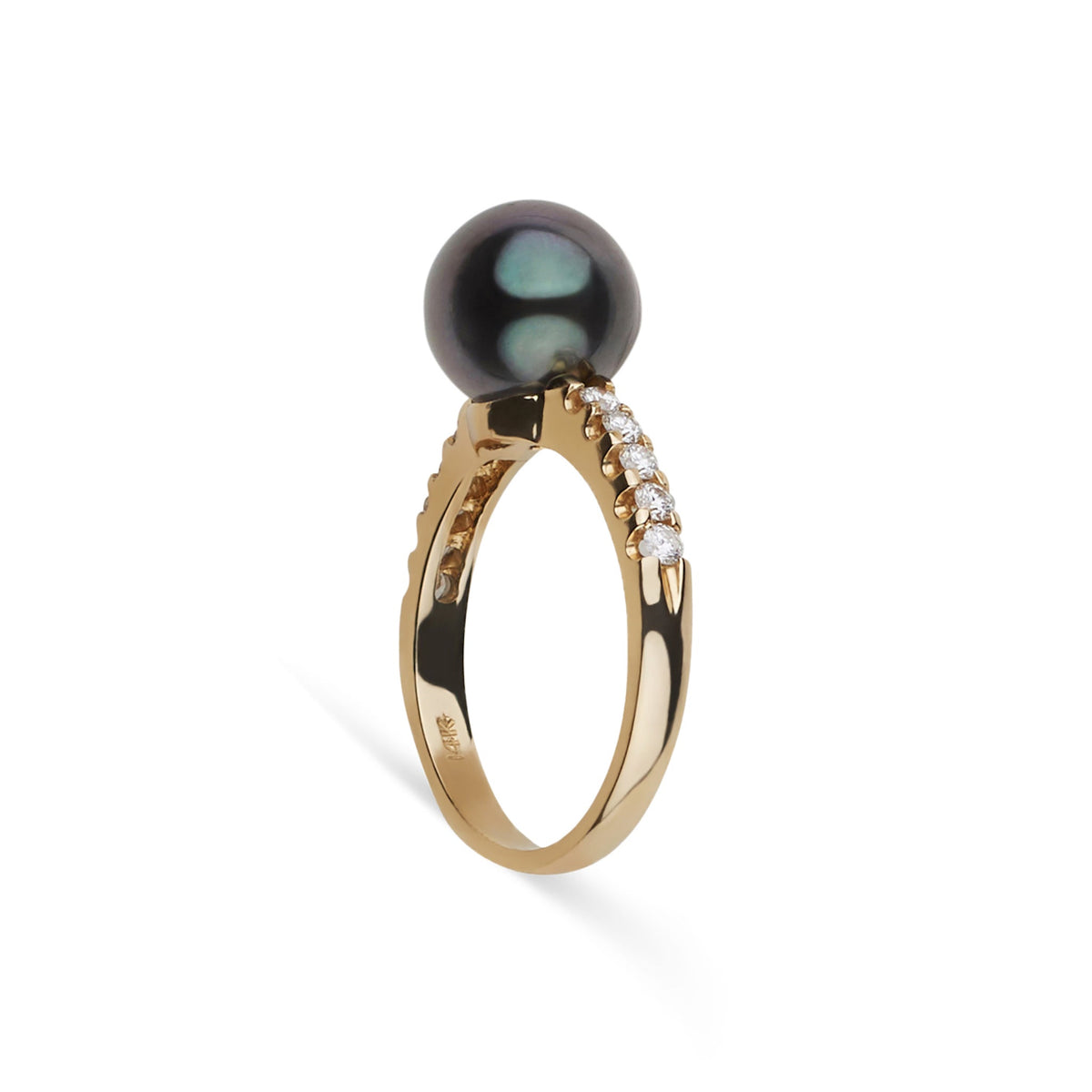 Decade Collection 9.0-10.0 mm Tahitian Pearl and Diamond Ring featuring a lustrous black Tahitian pearl set on a polished gold band accented with sparkling diamonds for elegant sophistication.