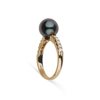 Decade Collection 9.0-10.0 mm Tahitian Pearl and Diamond Ring featuring a lustrous black Tahitian pearl set on a polished gold band accented with sparkling diamonds for elegant sophistication.