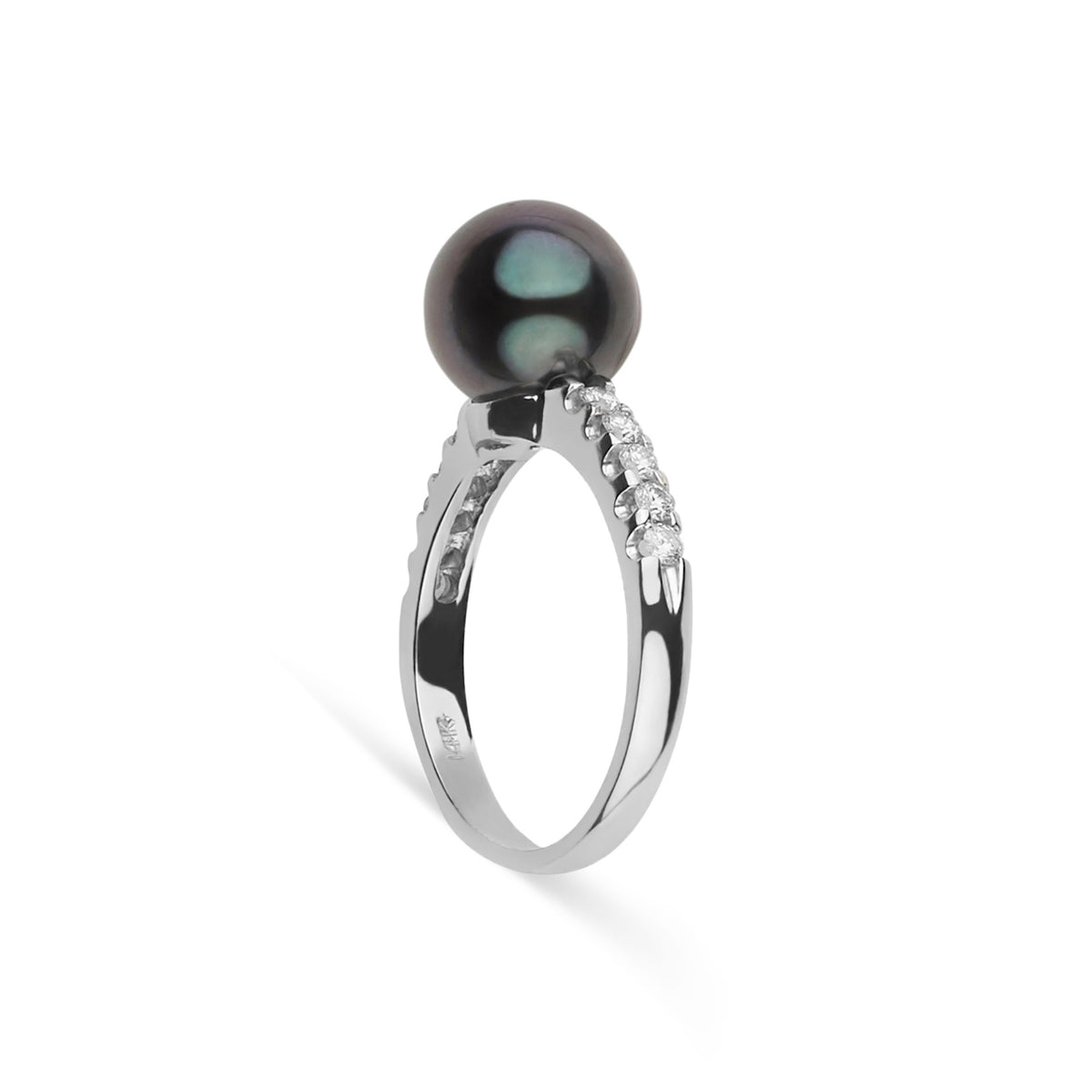 Decade Collection 9.0-10.0 mm Tahitian Pearl and Diamond Ring featuring a lustrous black Tahitian pearl set on a polished band accented with sparkling diamonds.