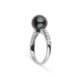 Decade Collection 9.0-10.0 mm Tahitian Pearl and Diamond Ring featuring a lustrous black Tahitian pearl set on a polished band accented with sparkling diamonds.