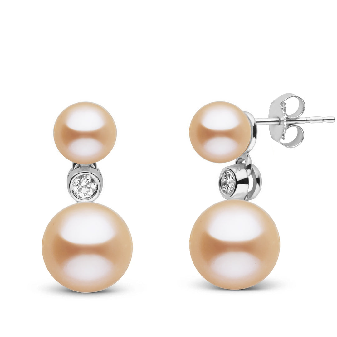 6.5-9.0 mm Pink Freshadama Pearl and Diamond Duet Dangle Earrings