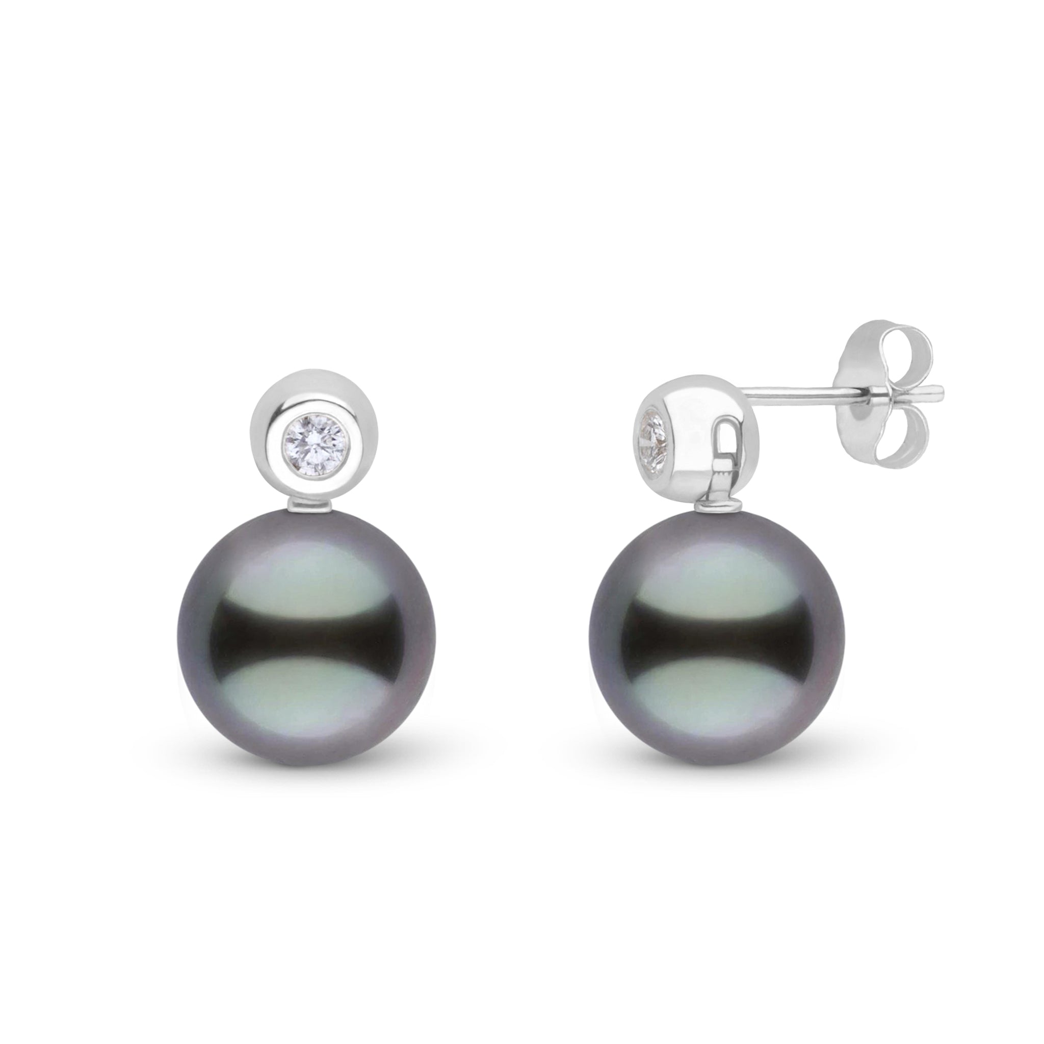 Diamond Dot Collection 10.0-11.0 mm Tahitian Pearl and Diamond Earrings White Gold