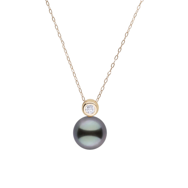 Diamond Dot Collection 10.0-11.0 mm Tahitian Pearl and Diamond Pendant Yellow Gold