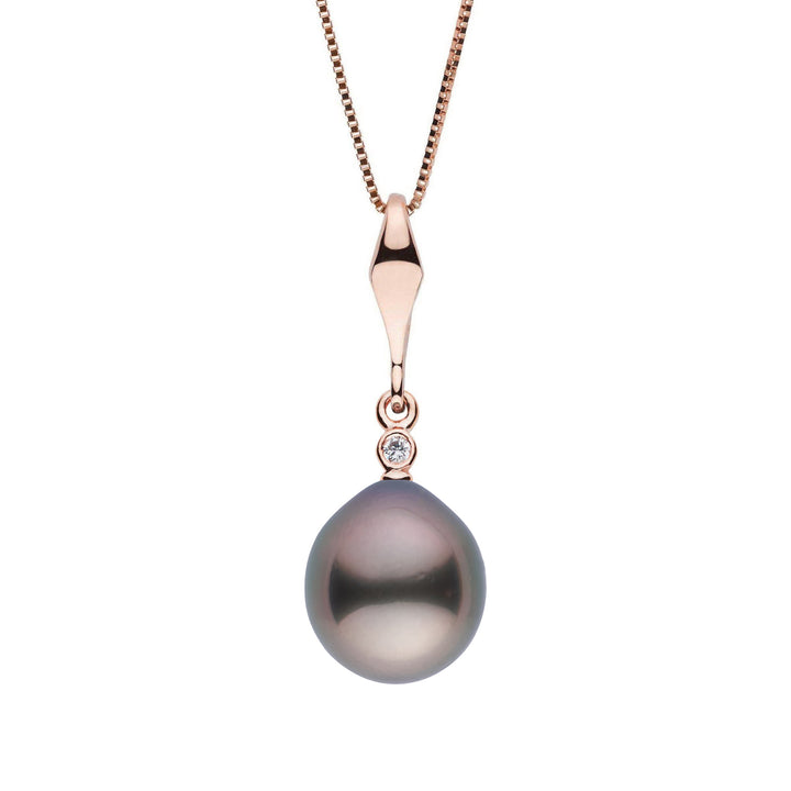 Essential Collection 9.0-10.0 mm Tahitian Drop Pearl and Diamond Pendant Rose Gold