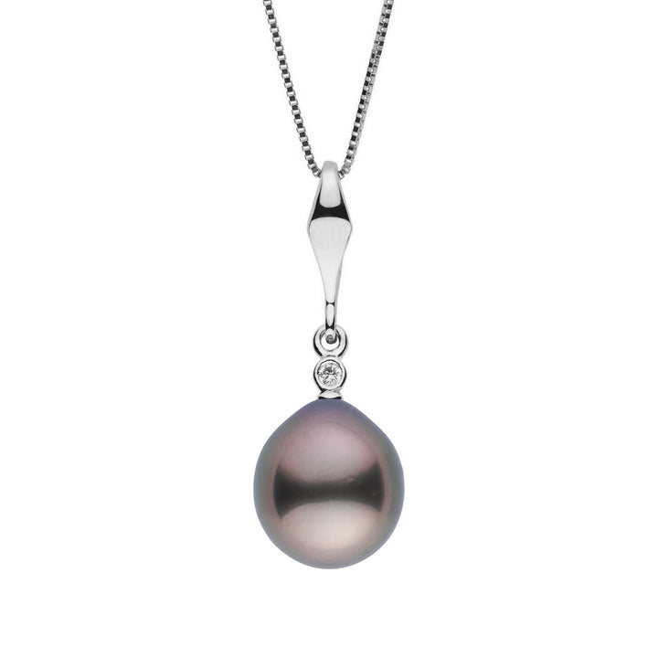 Essential Collection 9.0-10.0 mm Tahitian Drop Pearl and Diamond Pendant White Gold