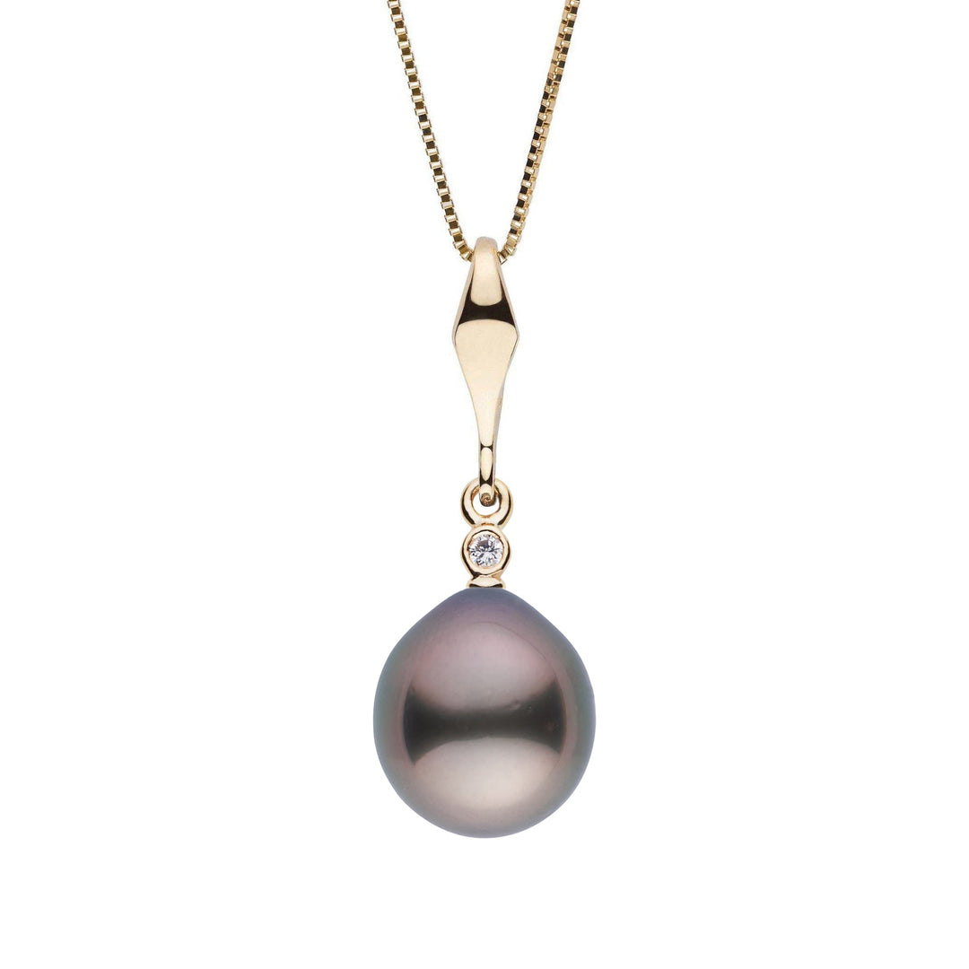 Essential Collection 9.0-10.0 mm Tahitian Drop Pearl and Diamond Pendant Yellow Gold