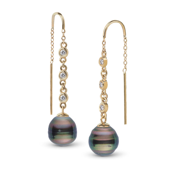 9.0-10.0 mm Tahitian Baroque Pearl and Diamond Threader Earrings Yellow Gold