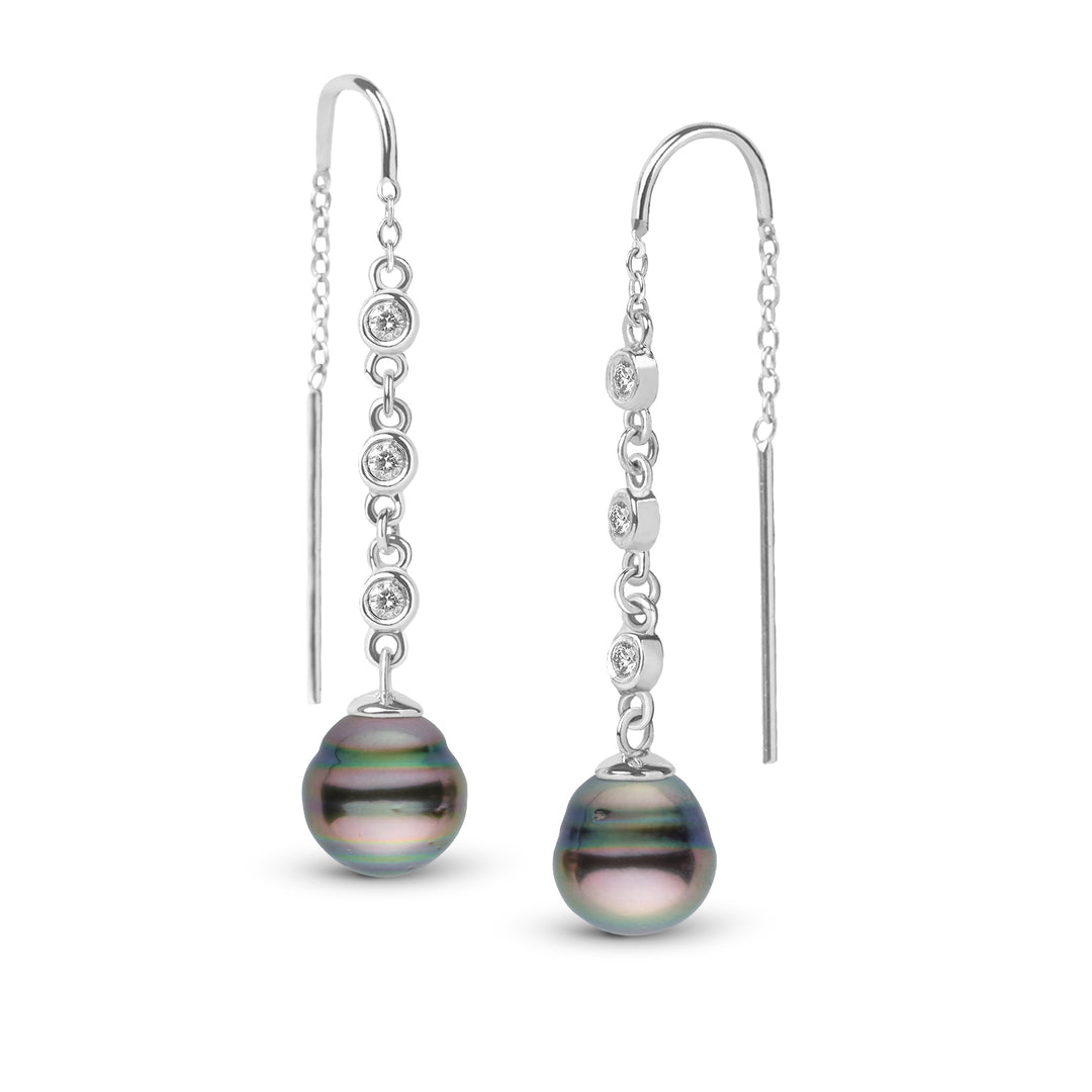 8.0-9.0 mm Tahitian Baroque Pearl and Diamond Threader Earrings White Gold
