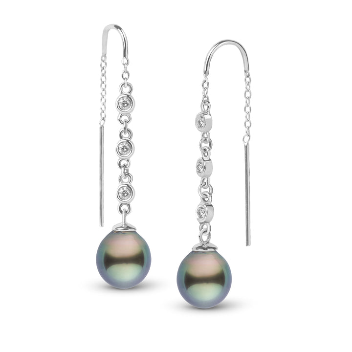9.0-10.0 mm Tahitian Drop Pearl and Diamond Threader Earrings White Gold