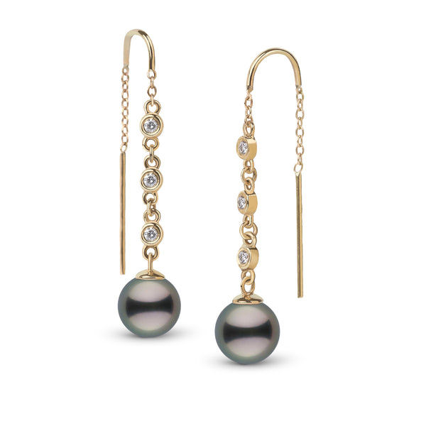 8.0-9.0 mm Tahitian Pearl and Diamond Threader Earrings Yellow Gold