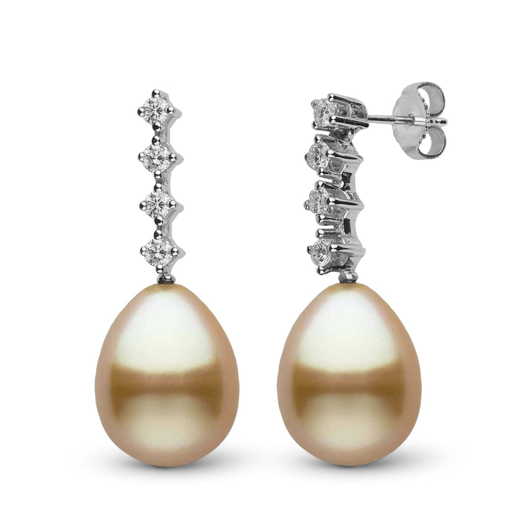 10.0-11.0 mm Golden South Sea Drop Pearl and Diamond Luminary Earrings White Gold