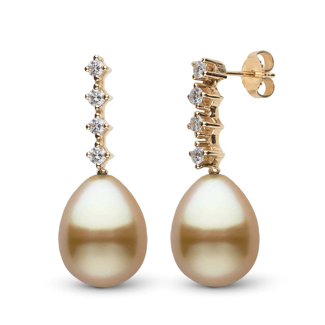 10.0-11.0 mm Golden South Sea Drop Pearl and Diamond Luminary Earrings Yellow Gold