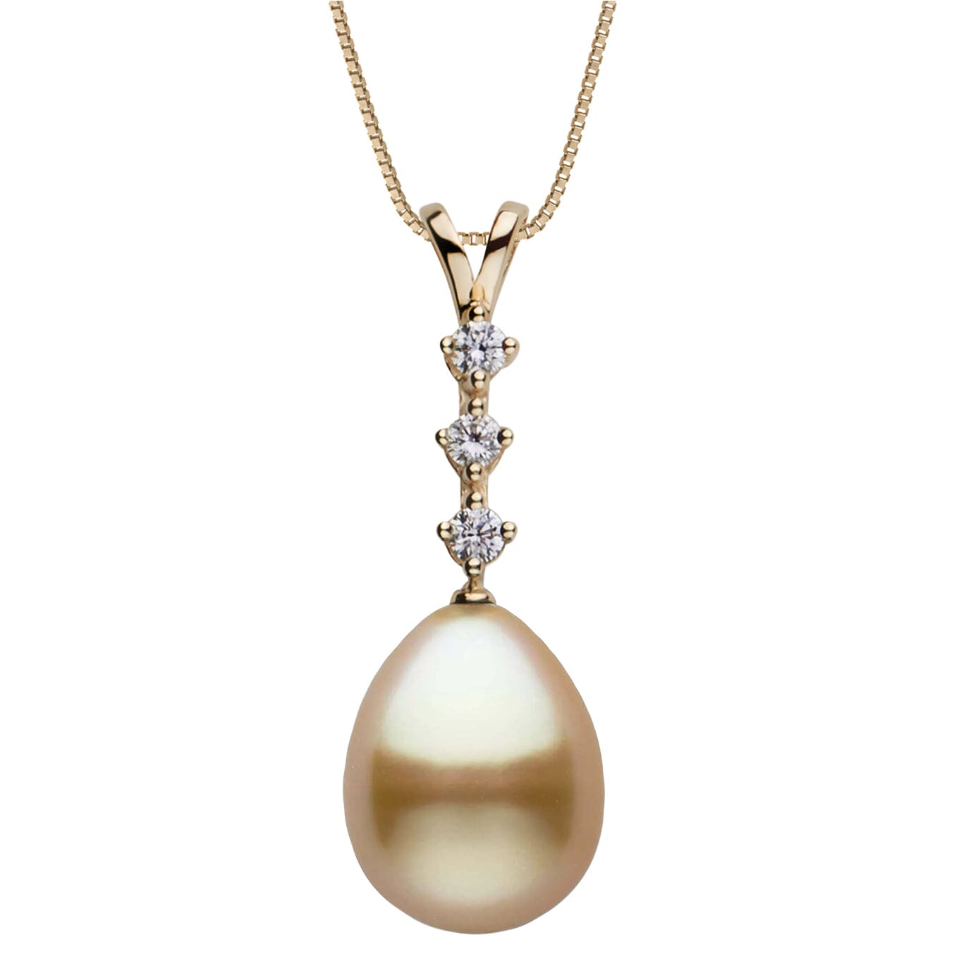10.0-11.0 mm Golden South Sea Drop Pearl and Diamond Luminary Pendant Yellow Gold