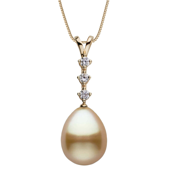 10.0-11.0 mm Golden South Sea Drop Pearl and Diamond Luminary Pendant Yellow Gold