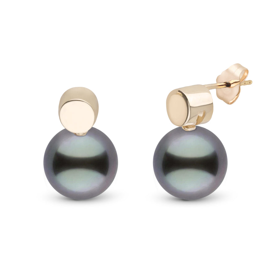 Dot Collection 10.0-11.0 mm Tahitian Pearl Earrings Yellow Gold