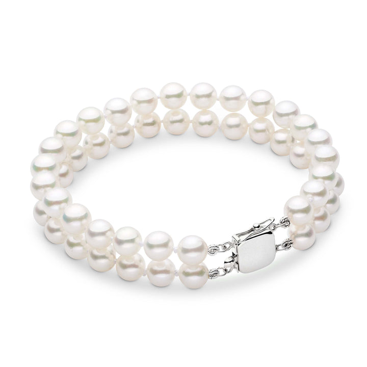 Personalized 6.5-7.0 mm AAA Akoya Pearl Double Strand Square Clasp Bracelet