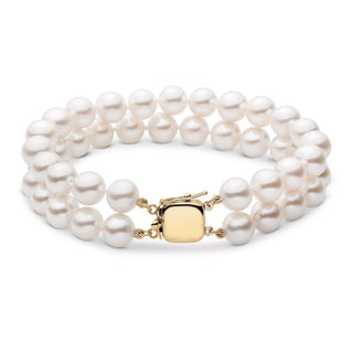 Personalized 7.0-7.5 mm AAA Akoya Pearl Double Strand Square Clasp Bracelet