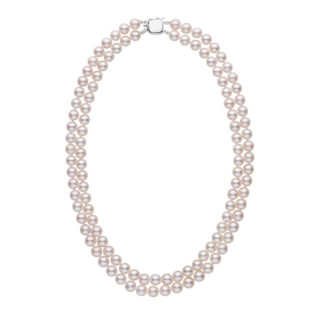 Personalized 7.0-7.5 mm AAA Akoya Pearl Double Strand Square Clasp Necklace