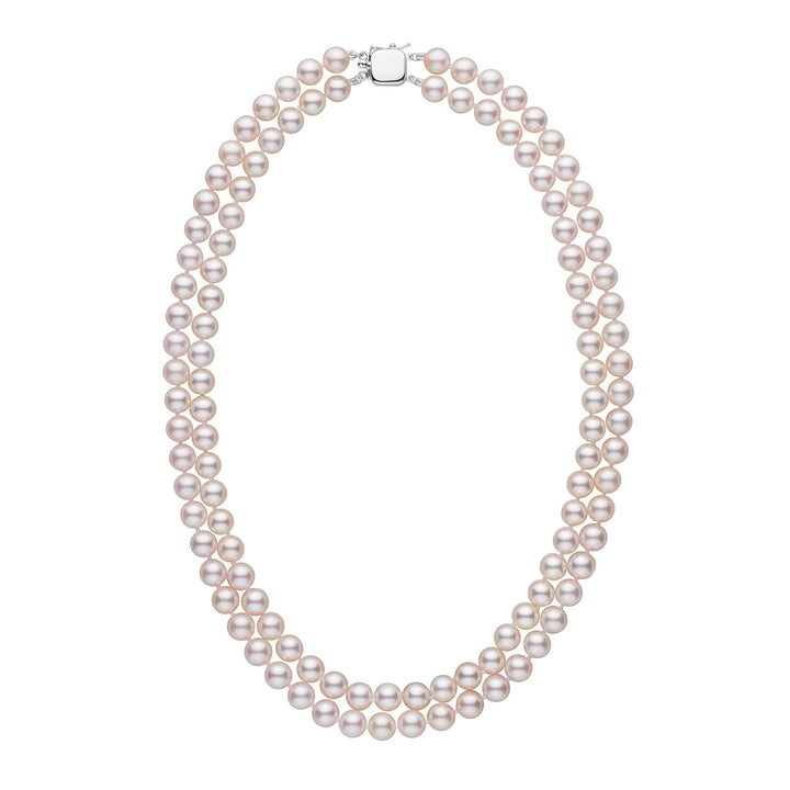 Personalized 7.0-7.5 mm AAA Akoya Pearl Double Strand Square Clasp Necklace