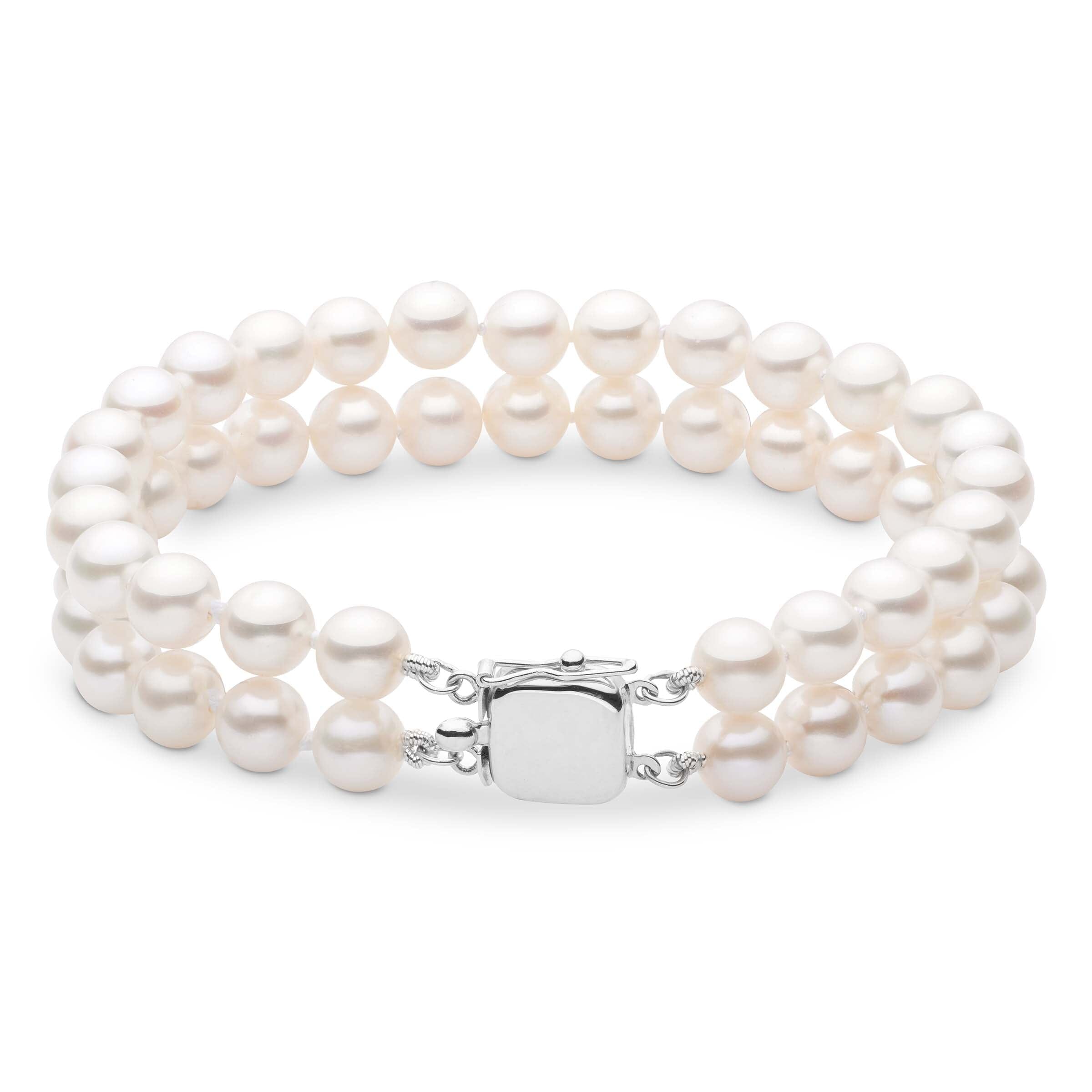 Personalized 7.5-8.0 mm AAA White Freshwater Pearl Double Strand Square Clasp Bracelet