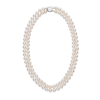 Personalized 7.5-8.0 mm AAA White Freshwater Pearl Double Strand Square Clasp Necklace