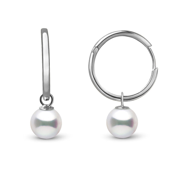 8.0-9.0 mm White South Sea Pearl Endless Hoop Earrings White Gold