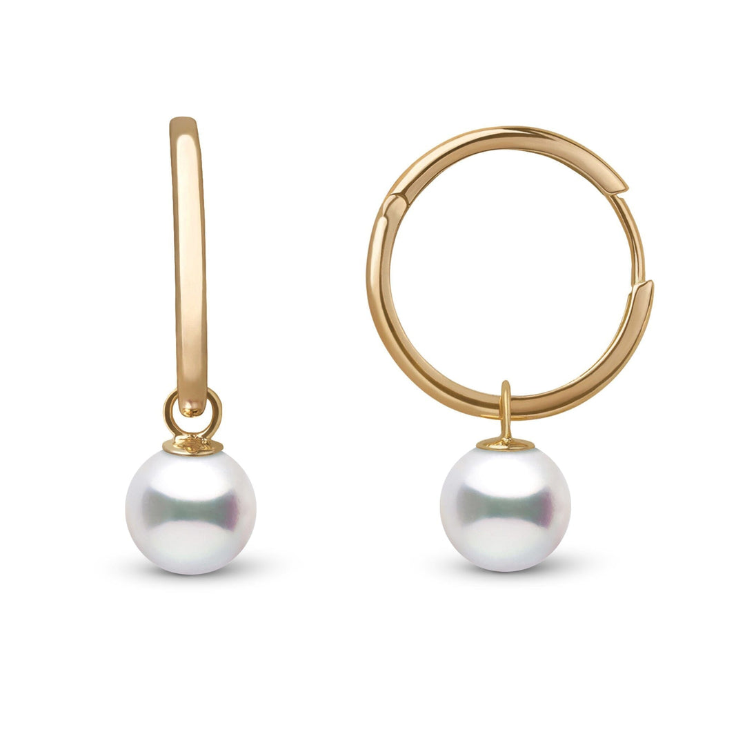 8.0-9.0 mm White South Sea Pearl Endless Hoop Earrings Yellow Gold