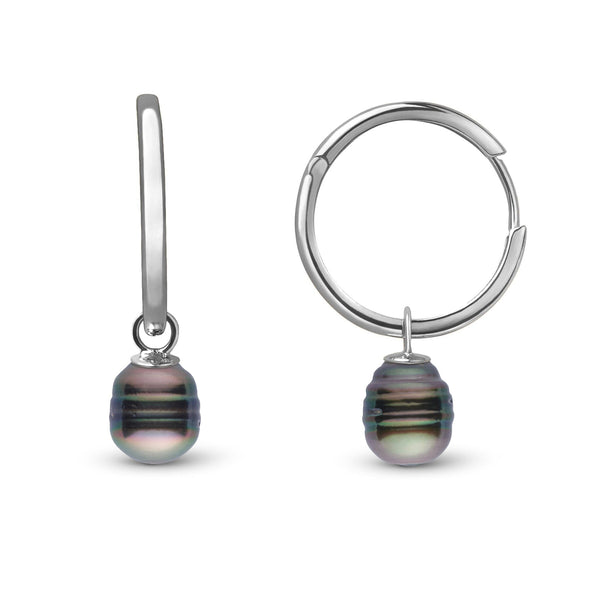 8.0-9.0 mm Tahitian Baroque Pearl Endless Hoop Earrings White Gold