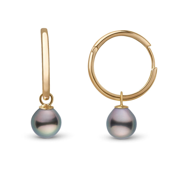 8.0-9.0 mm Tahitian Drop Pearl Endless Hoop Earrings Yellow Gold