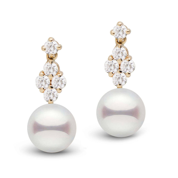 9.0-9.5 mm AAA Akoya Pearl and VS1-G Diamond Elegance Collection Earrings yellow gold