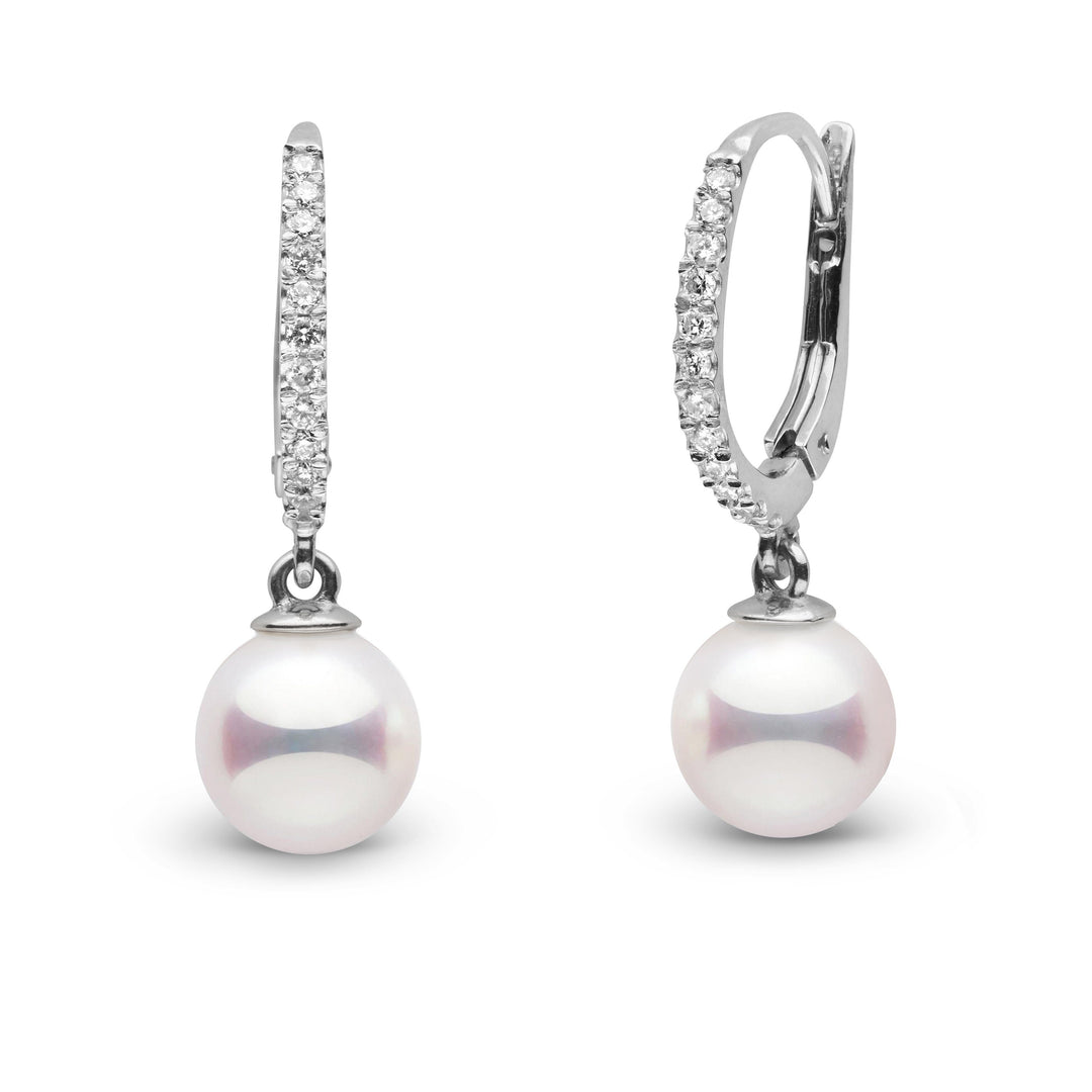 Eternal Collection 7.0-7.5 mm White Hanadama Pearl and Diamond Dangle Earrings white gold