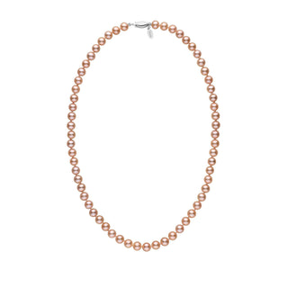 6.5-7.0 mm Pink to Peach Freshadama Freshwater Pearl Necklace featuring a strand of luminous freshwater pearls with a smooth, round shape and a 14K white gold clasp.