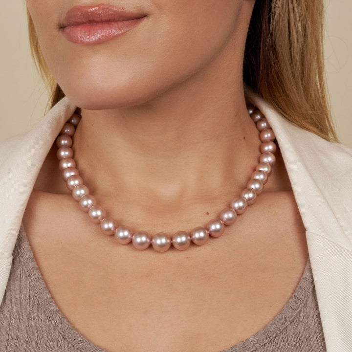 9.8-11.7 mm Tuscany Pink Edison Freshwater Pearl Necklace on model